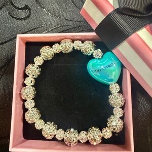 Tiffany & Co. Silver Filigree Bead Bracelet with Blue Heart Charm